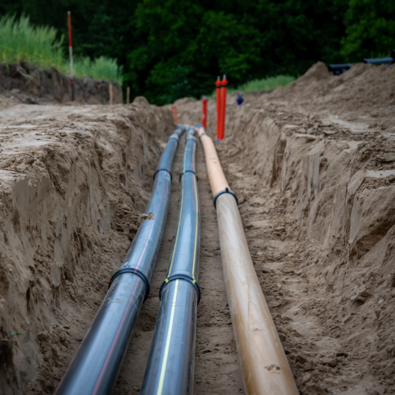 main line pipes on a ditch ready to be buried
